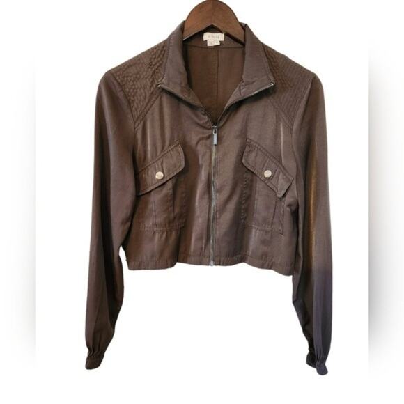 A. Moss Cropped Green Moto Jacket Lightweight Small - Picture 4 of 8